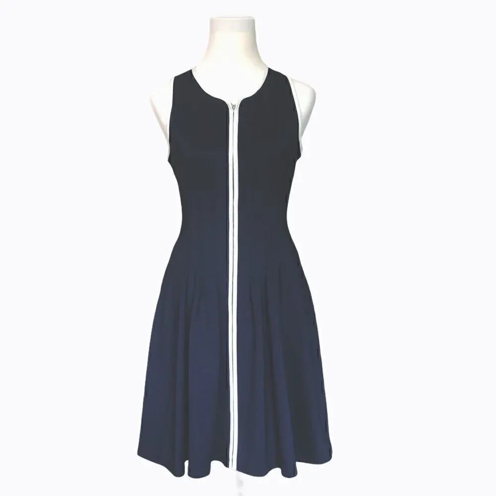 Vintage Betsey Johnson Navy Zipper Front Dress w/ White Piping Sz:6